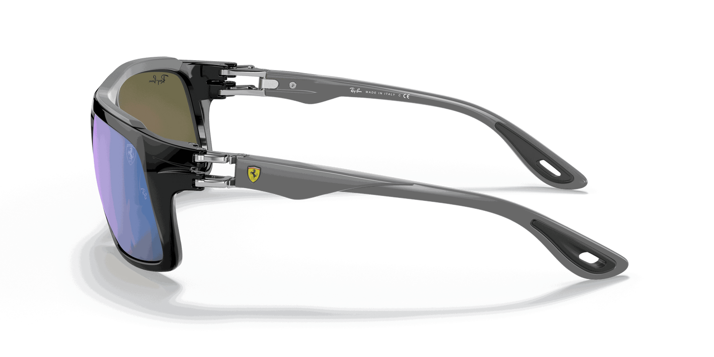 [Blue Mirror Lenses, Polished Black Frame]