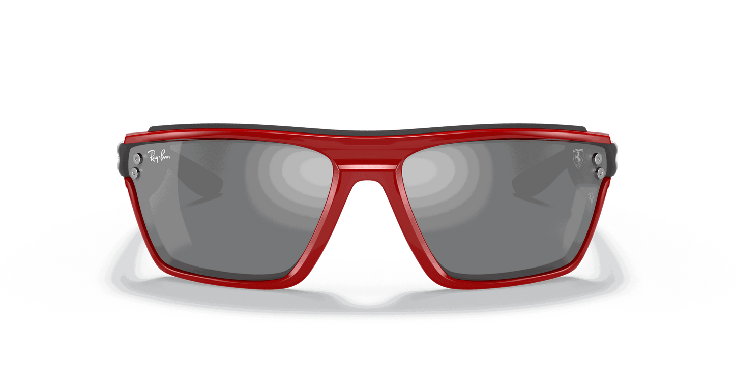 [Grey Mirror Silver Lenses, Polished Red Frame]