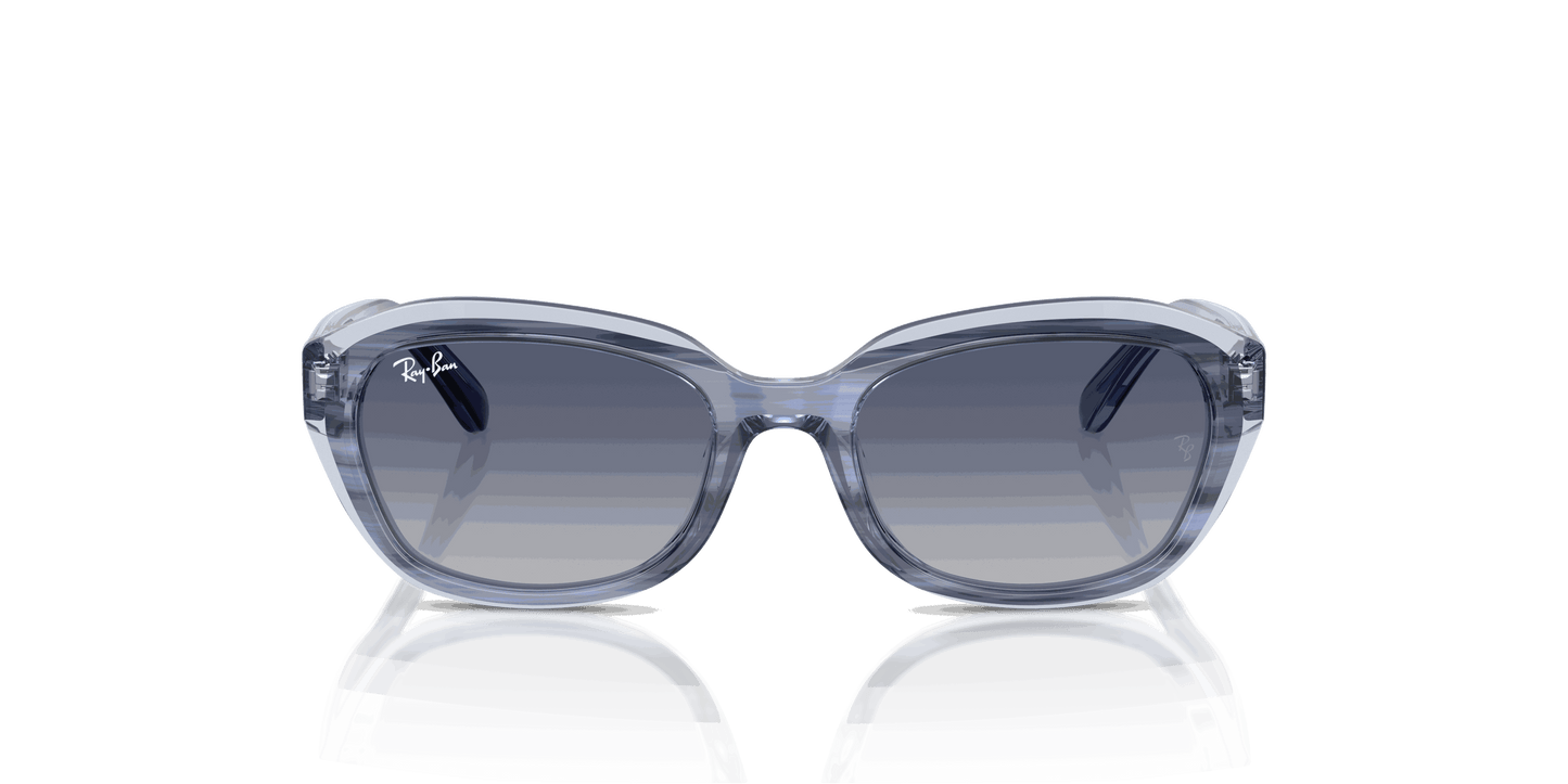 [Grey Gradient Blue Lenses, Polished Striped Blue On Transparent Blue Frame]