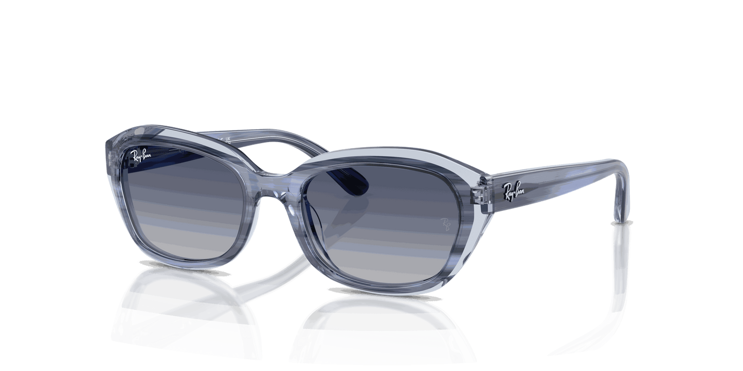 [Grey Gradient Blue Lenses, Polished Striped Blue On Transparent Blue Frame]