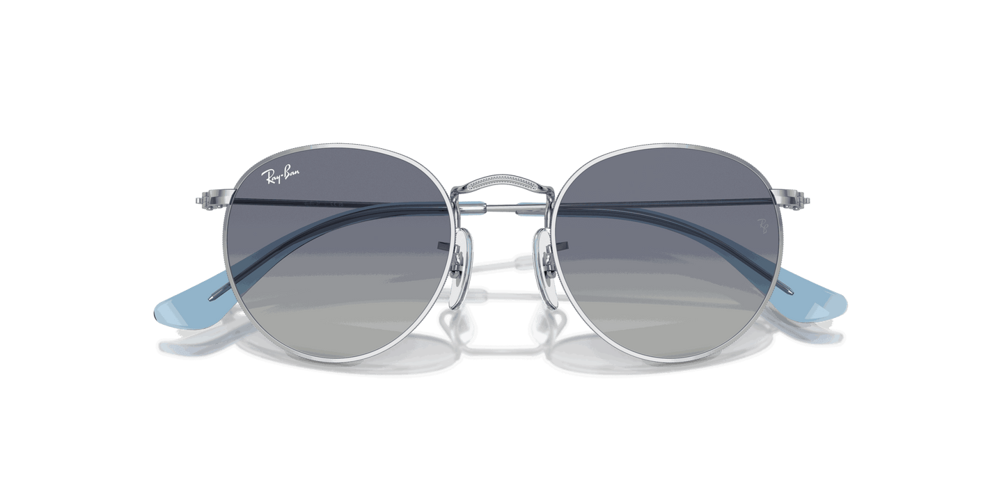 [Grey & Blue Lenses, Polished Silver Frame]