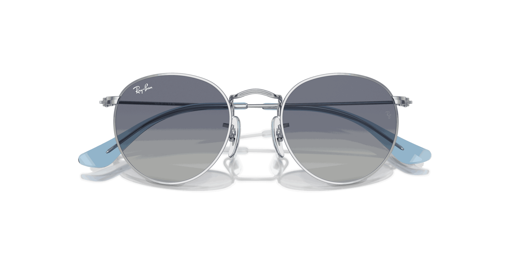 [Grey & Blue Lenses, Polished Silver Frame]