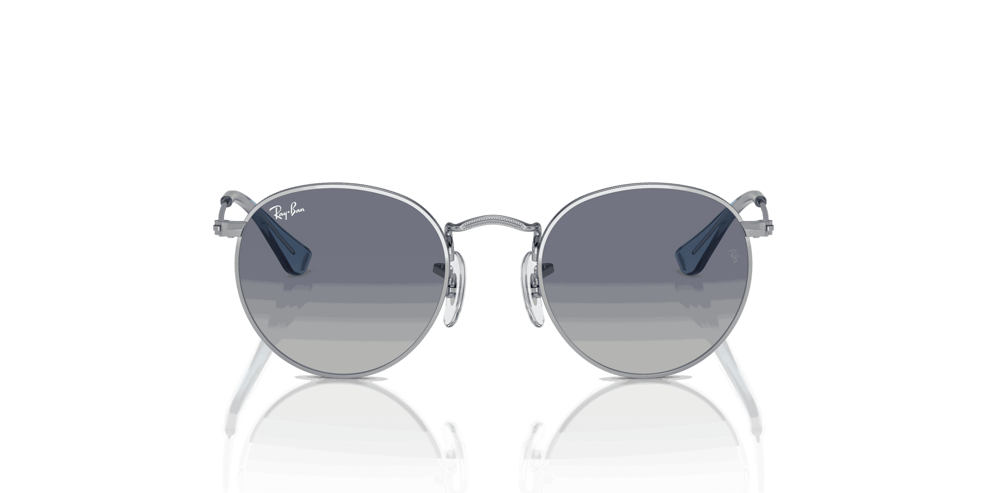 [Grey & Blue Lenses, Polished Silver Frame]