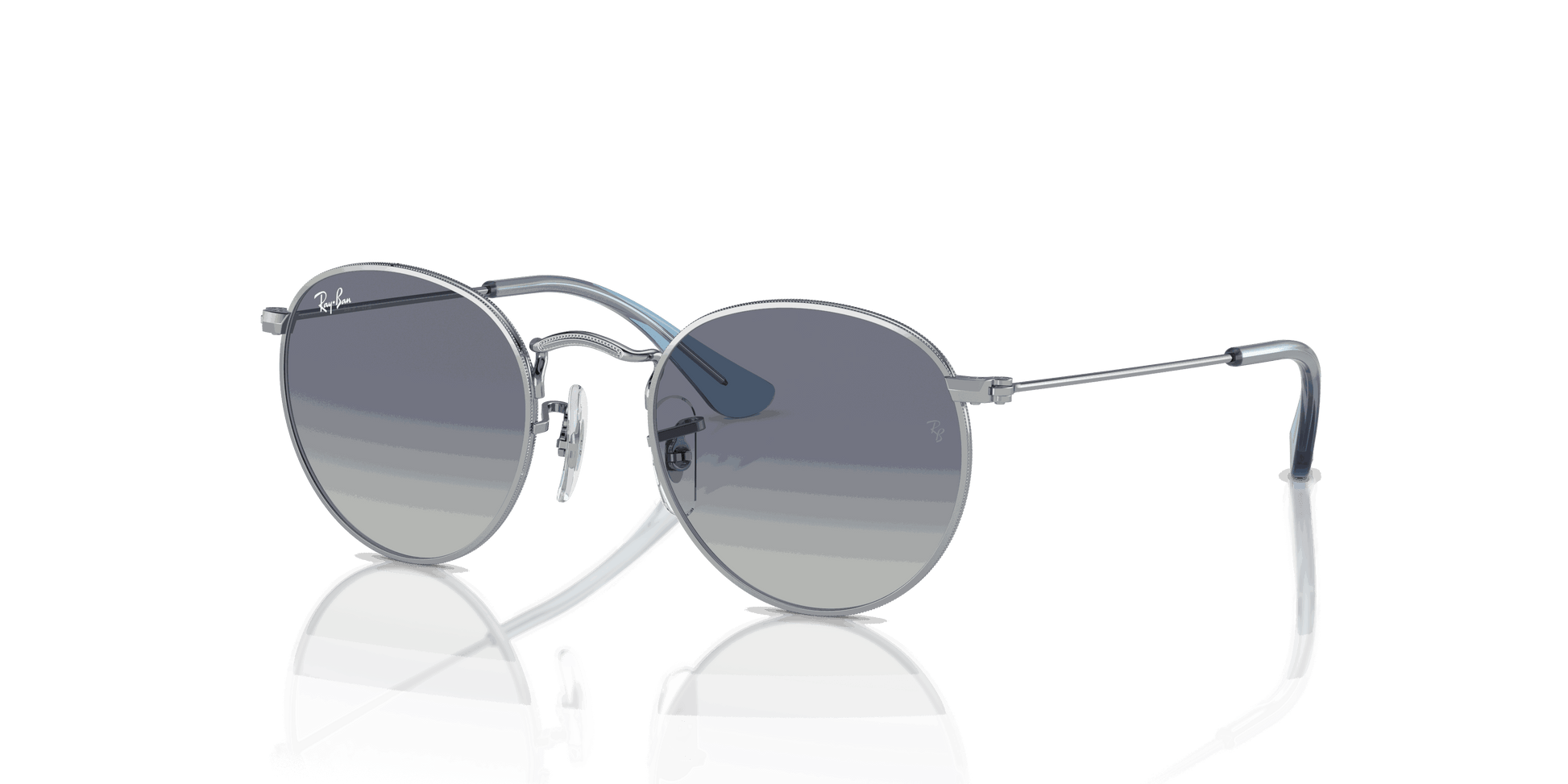 [Grey & Blue Lenses, Polished Silver Frame]