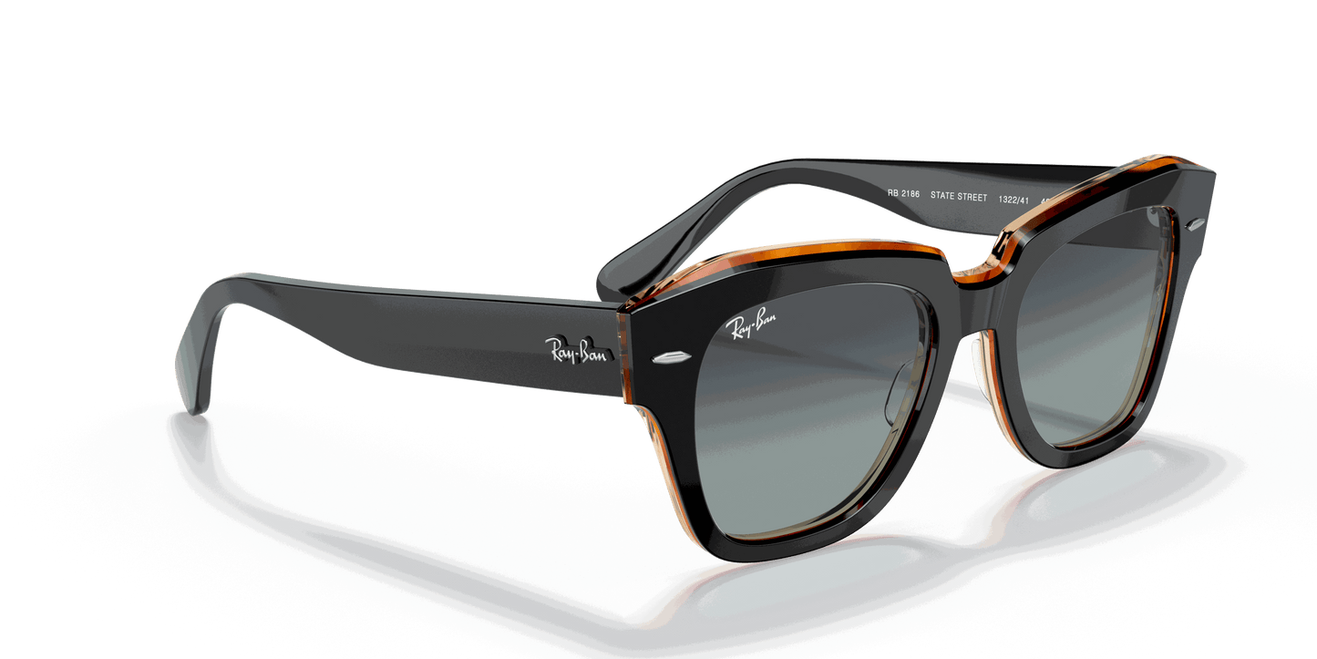 [Grey/Blue Gradient Lenses, Polished Black On Brown Frame]