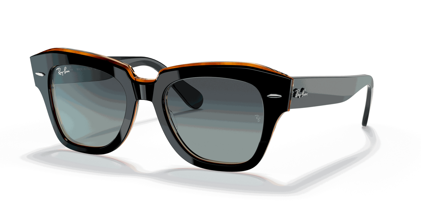 [Grey/Blue Gradient Lenses, Polished Black On Brown Frame]