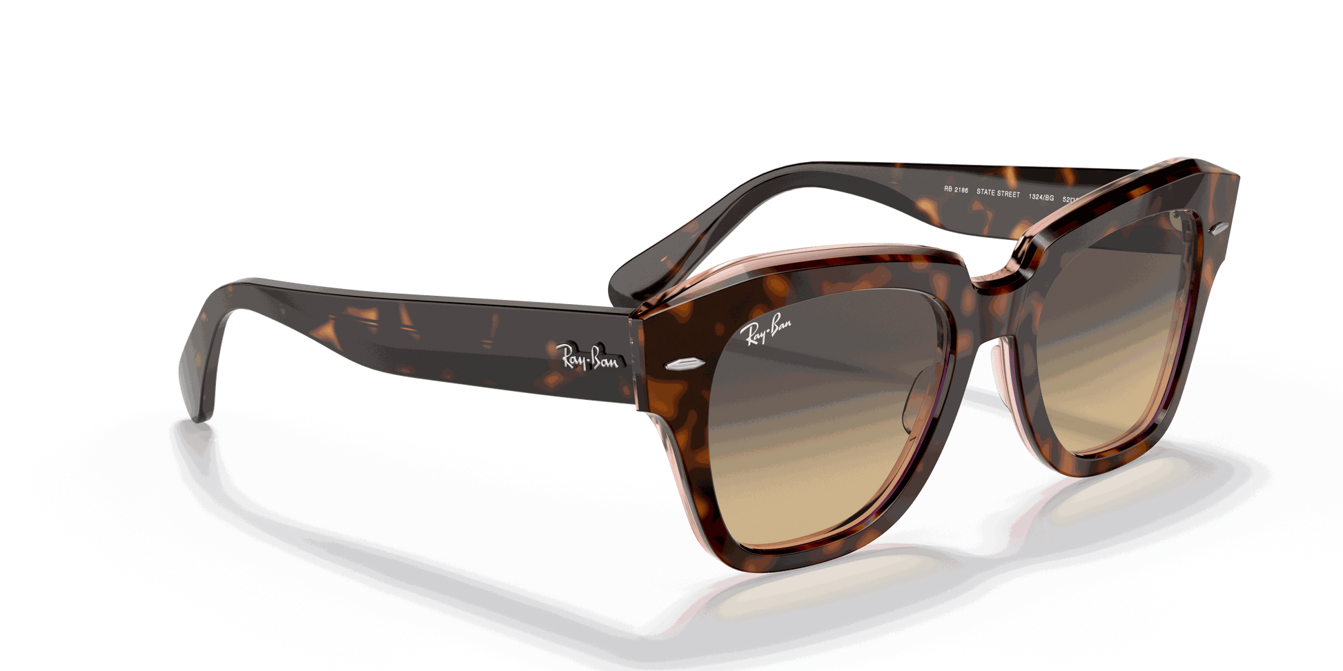 [Brown/Blue Gradient Lenses, Polished Havana On Transparent Pink Frame]