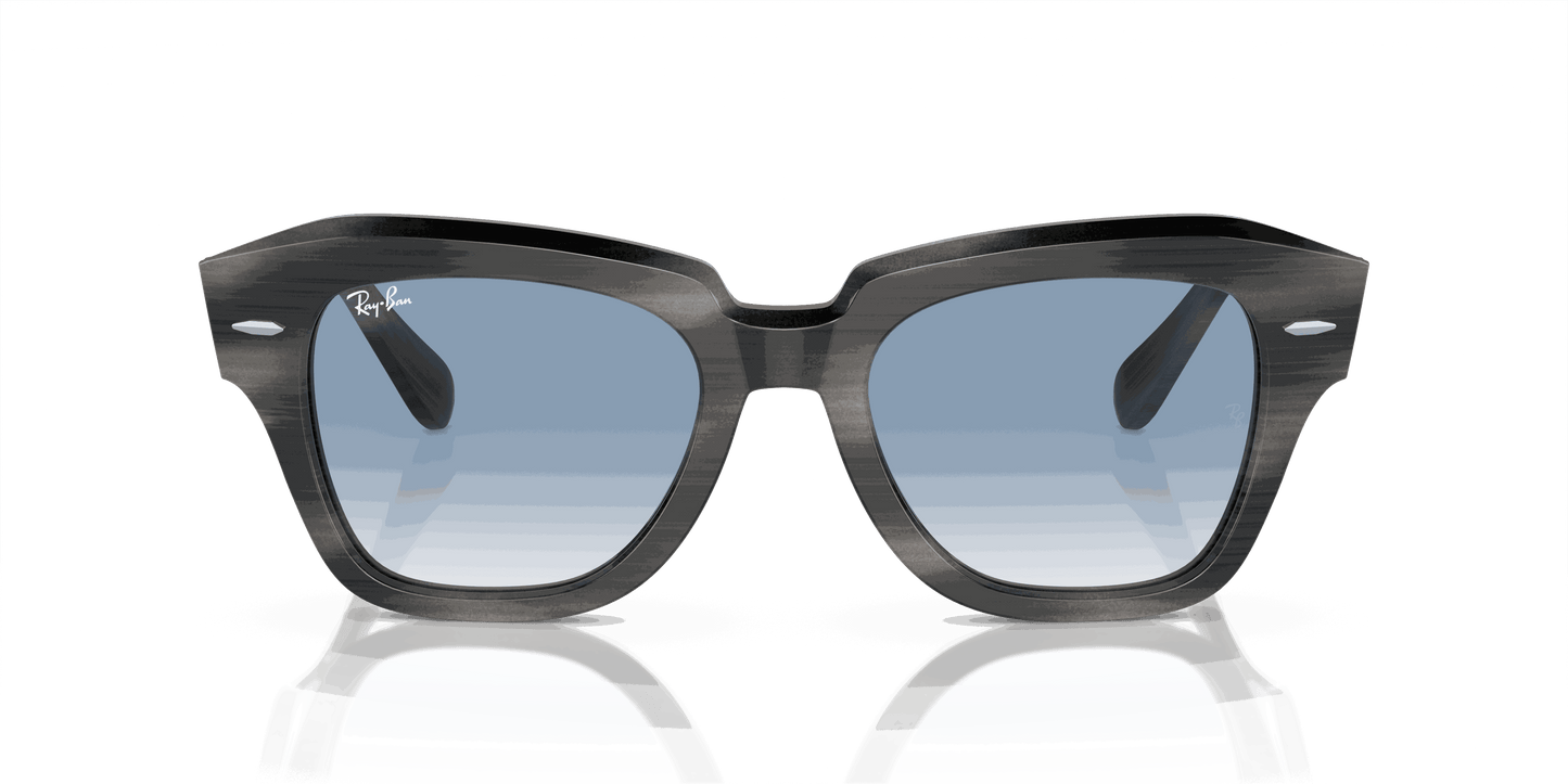 [Clear & Blue Lenses, Polished Striped Grey Frame]