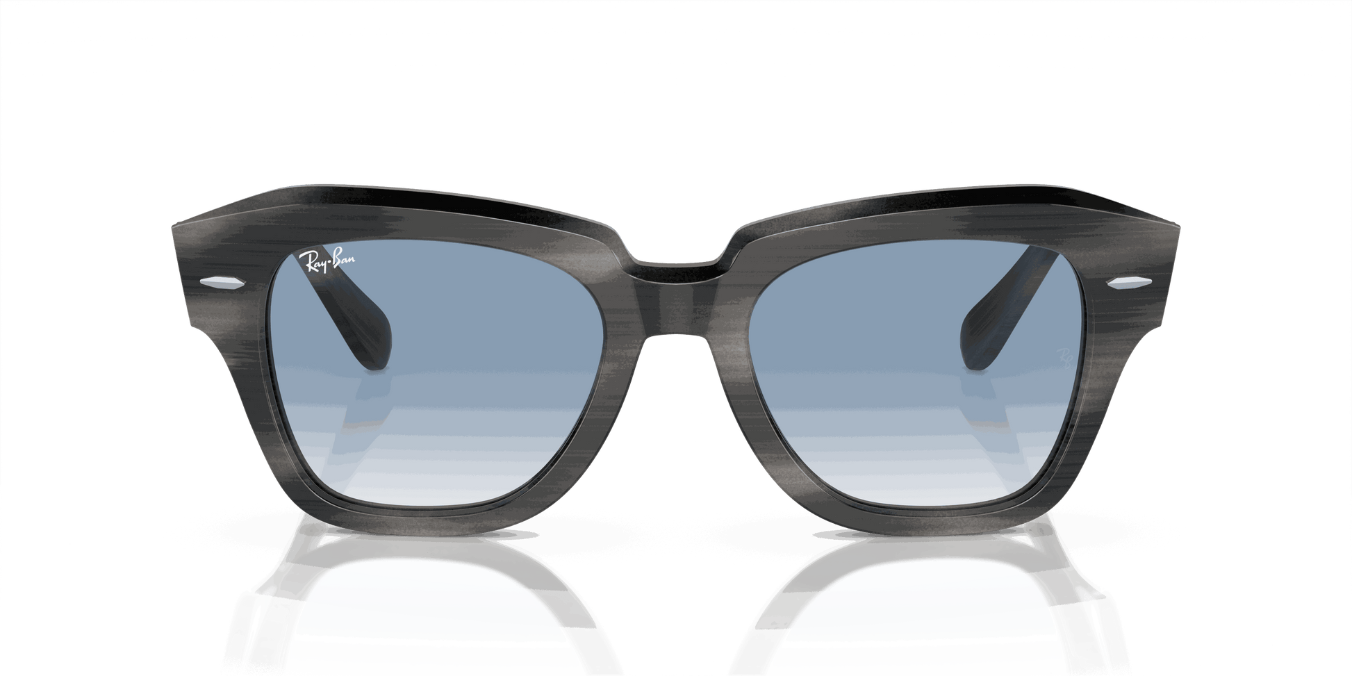[Clear & Blue Lenses, Polished Striped Grey Frame]