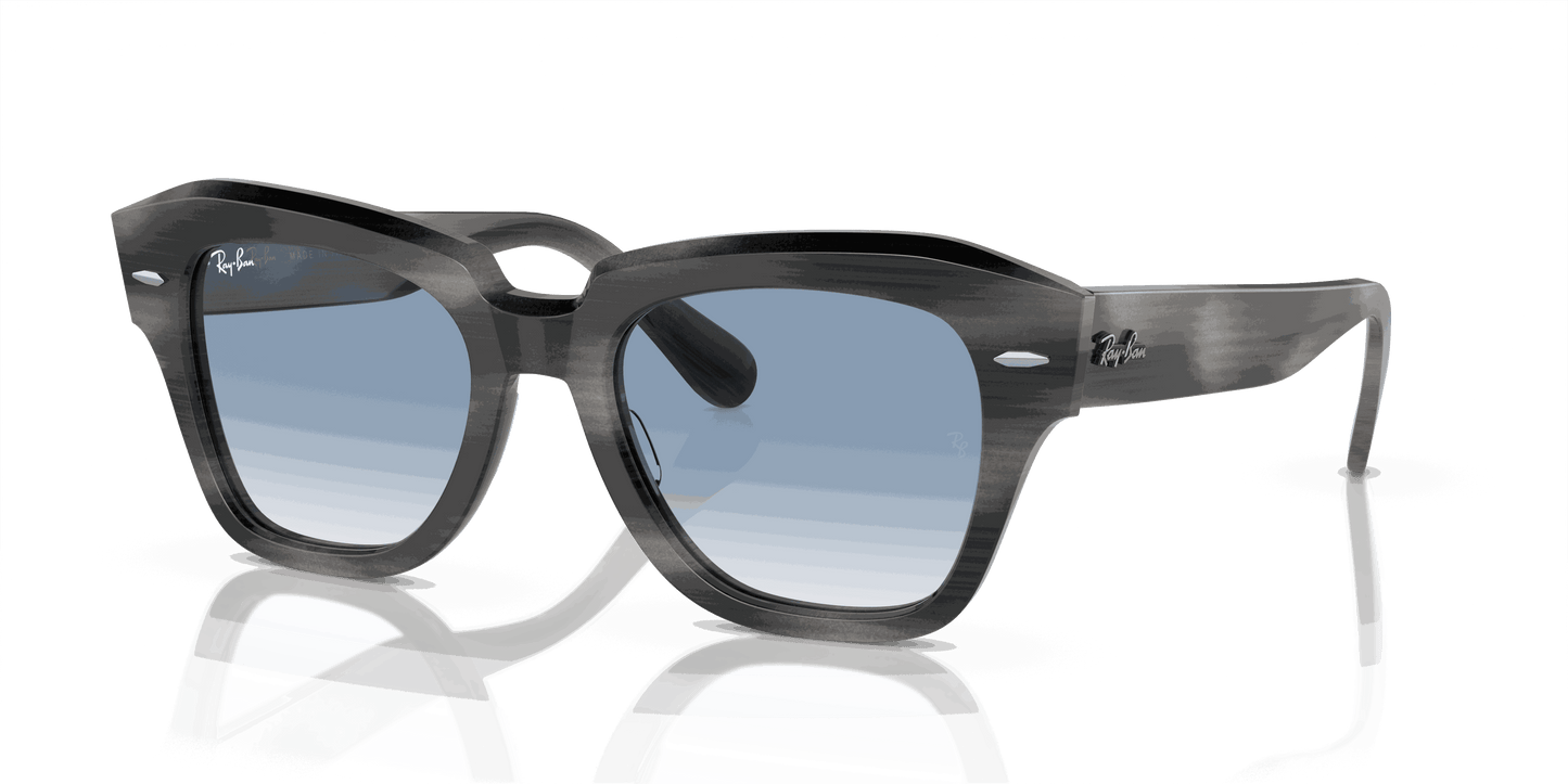 [Clear & Blue Lenses, Polished Striped Grey Frame]