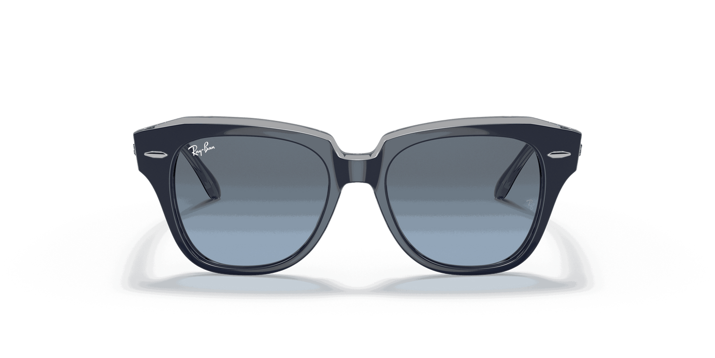 [Blue/Grey Lenses, Polished Blue On Transparent Grey Frame]