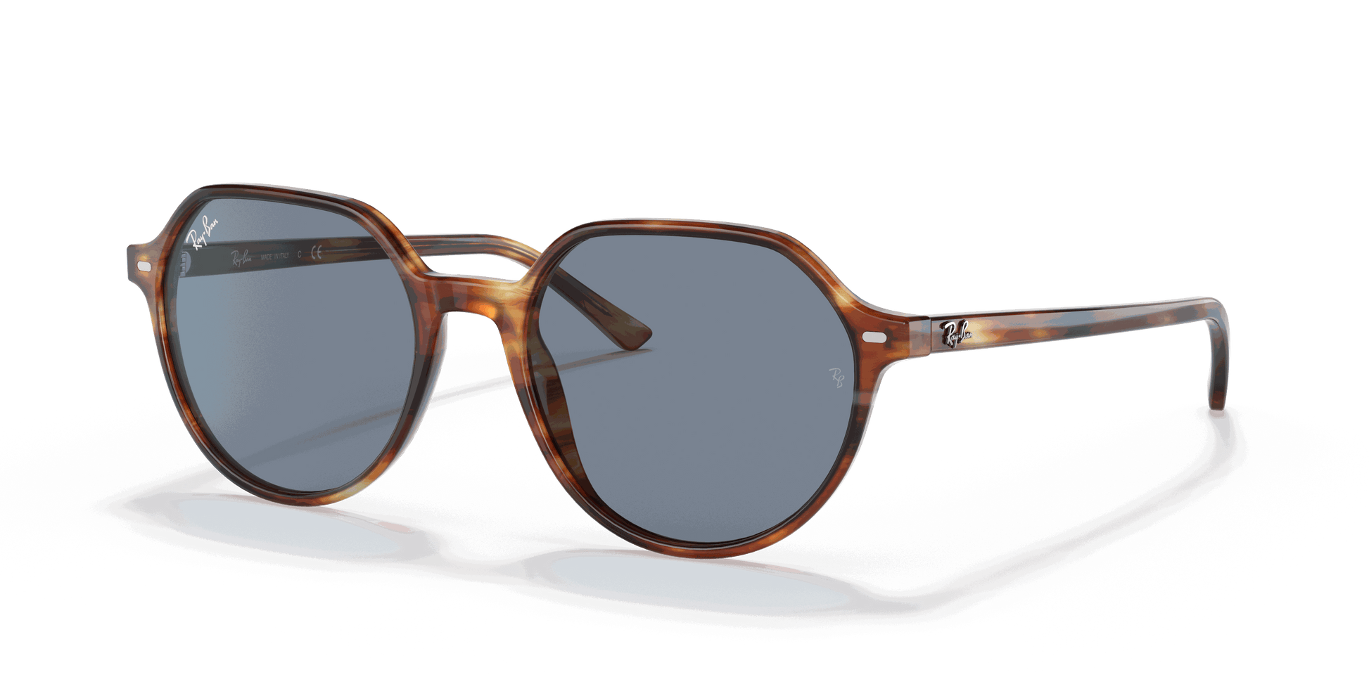 [Blue Lenses, Polished Striped Havana Frame]